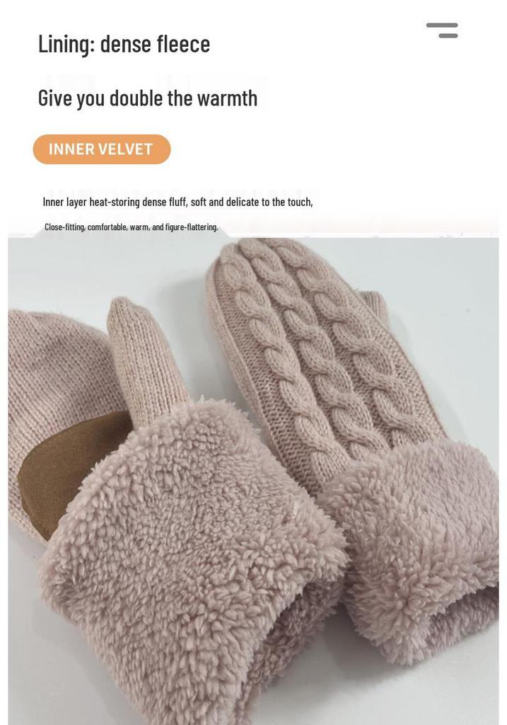 Unisex Touchscreen Knit Wool Gloves: Windproof, Warm, Velvet-Lined Mittens for Autumn/Winter Outdoors