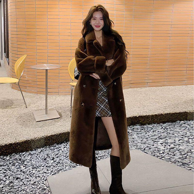 Autumn and Winter Thickened Long Suit Collar Imitation Mink Fur One-piece Fur Environmentally Friendly Fur Women's Jacket Coat