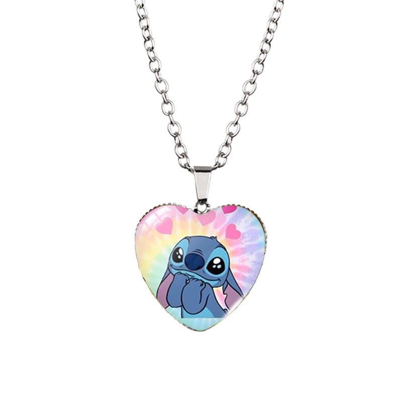 Adorable Stitch Cartoon Heart Necklace For Kids With Stunning Glass Pendant And Alloy Chain