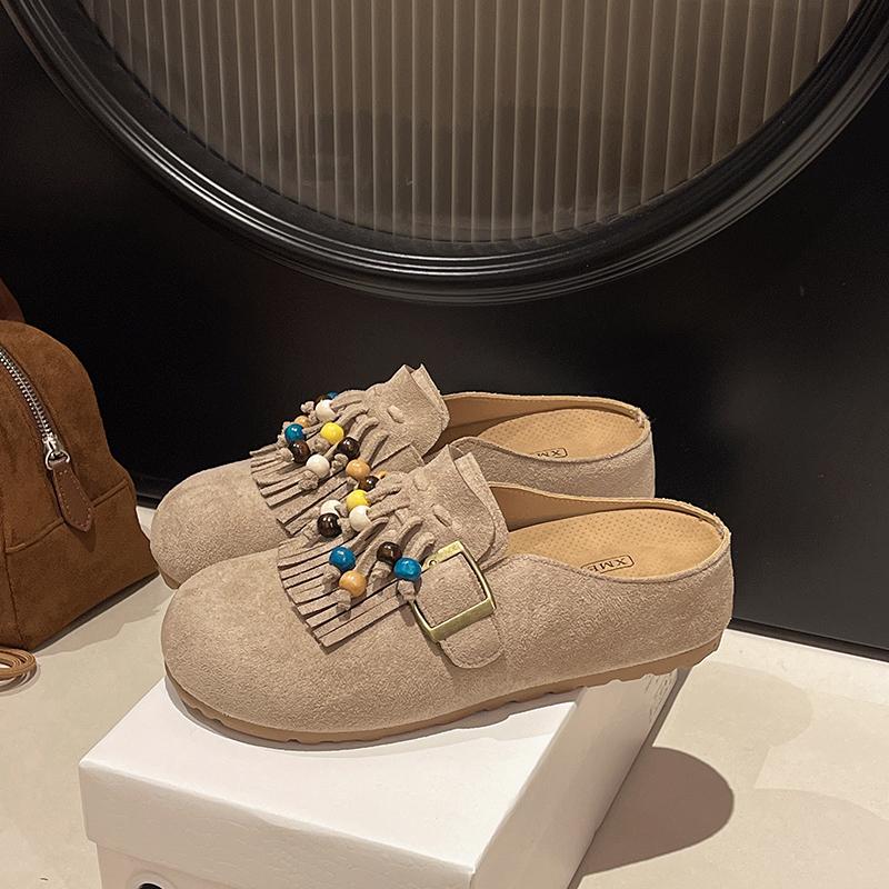 2025 Spring-autumn  Fashionable One-piece Thick-soled Height-increasing Half-heeled Shoes Women's Retro-style Headband Slippers