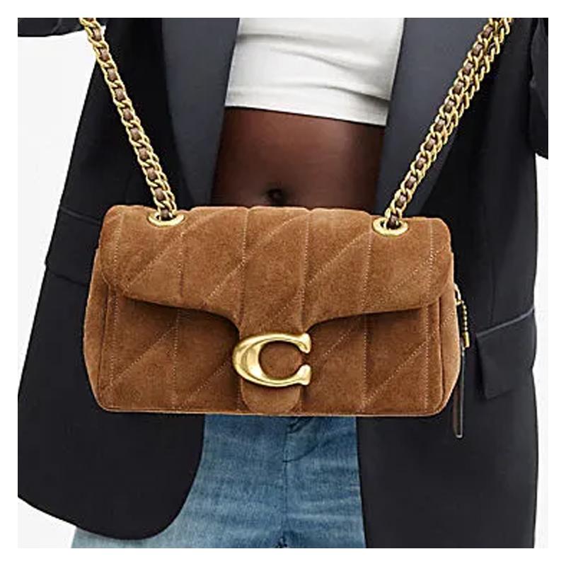 COACH Tabby 20 Gold Hardware Push Lock Suede and Smooth Leather Shoulder Crossbody Bag Small Women's Brass and Cedar