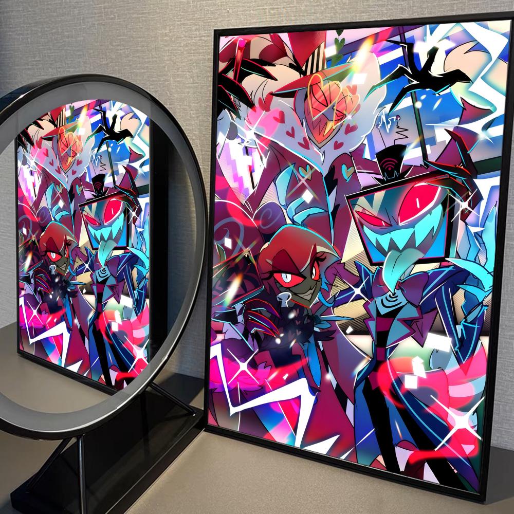 Cartoon H-Helluva Boss Terror Whitepaper Poster Selbstklebendes Poster Ausgefallener Wandaufkleber für Wohnzimmer Bar Dekoration Malerei