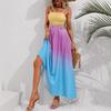 Ein hochtailliertes Neckholder-Kleid im Gradient-Patchwork-Stil für Damenbekleidung im Frühling und Sommer