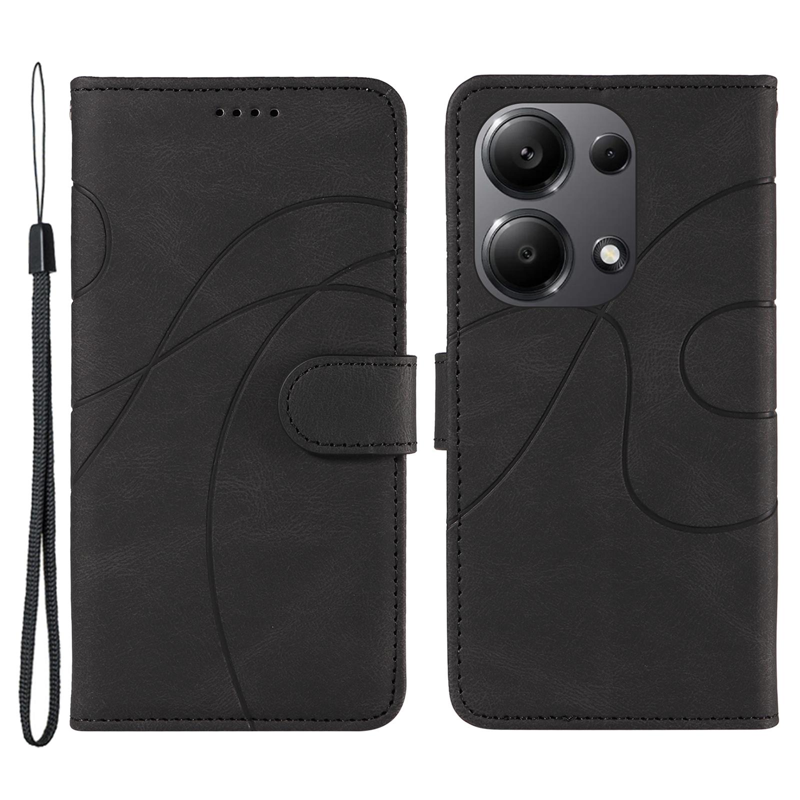 

For Xiaomi Redmi Note 13 Pro 4G/Note 14S 4G/Poco M6 Pro 4G Case Imprinted Curved Line Leather Cover A