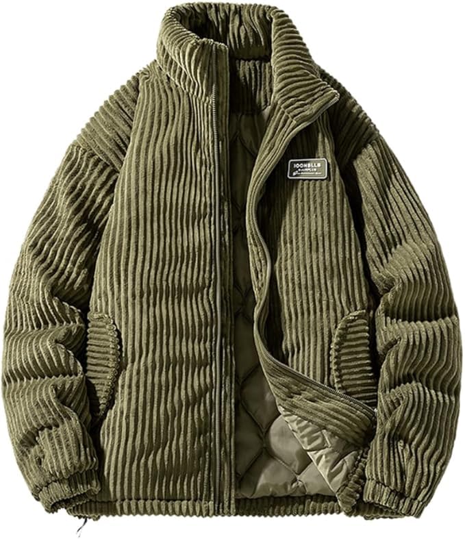 

Poperdision Winter Corduroy Plus Loose Solid Stylish Outerwear for and Simple Fashionable Army Green Men s Jacket, Size, Fit, Color, Padded, Thick,