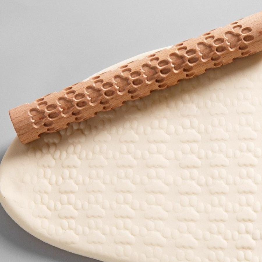 1PC Solid Wood Clay Clay Tools - Wooden Rolling Pin, Clay Press Stick, Printing Stick, Large Area Embossing Mold