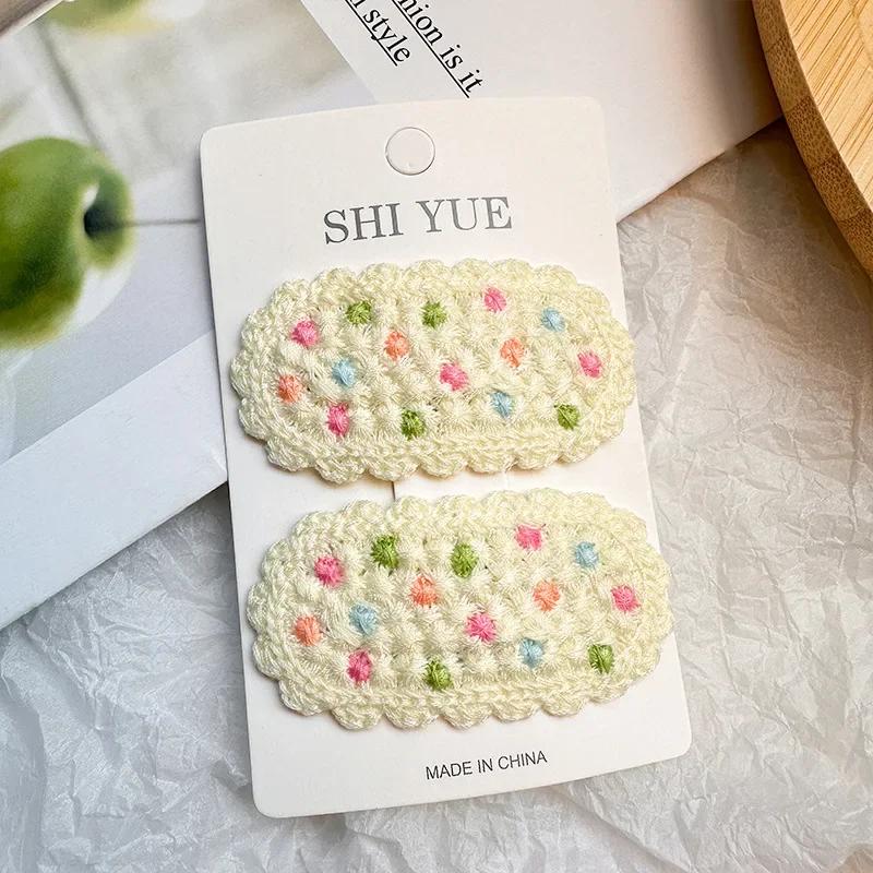 

Вязаная из шерсти заколка-автомат ручной работы Милая заколка для челки и непослушных волос для девочки Разноцветная в горошек Универсальный головной убор на осень и зиму