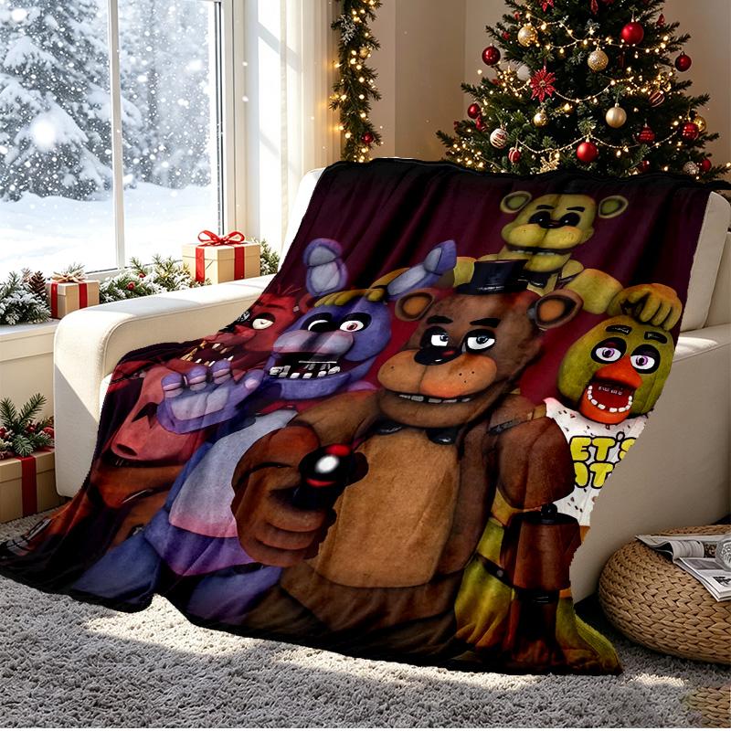 Five Nights at Freddy's Pattern Blanket for Home Decoration, Bed, Sofa, Car Travel, Camping, Suitable for All Seasons, Birthday Christmas Gift