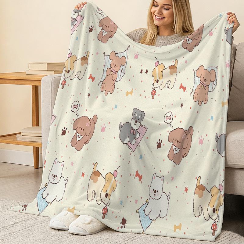 Cartoon Dog Flannel Blanket: Anti-Pilling, Soft Warm All-Season Home Decor, Perfect for Halloween Christmas