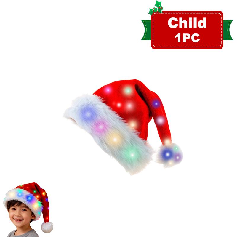 LED Blinkende Weihnachten Leuchtende Mütze, Weiche Plüsch Weihnachtsmannmütze Batteriebetrieben Leuchtende Feiertagsparty-Mütze für Erwachsene & Kinder