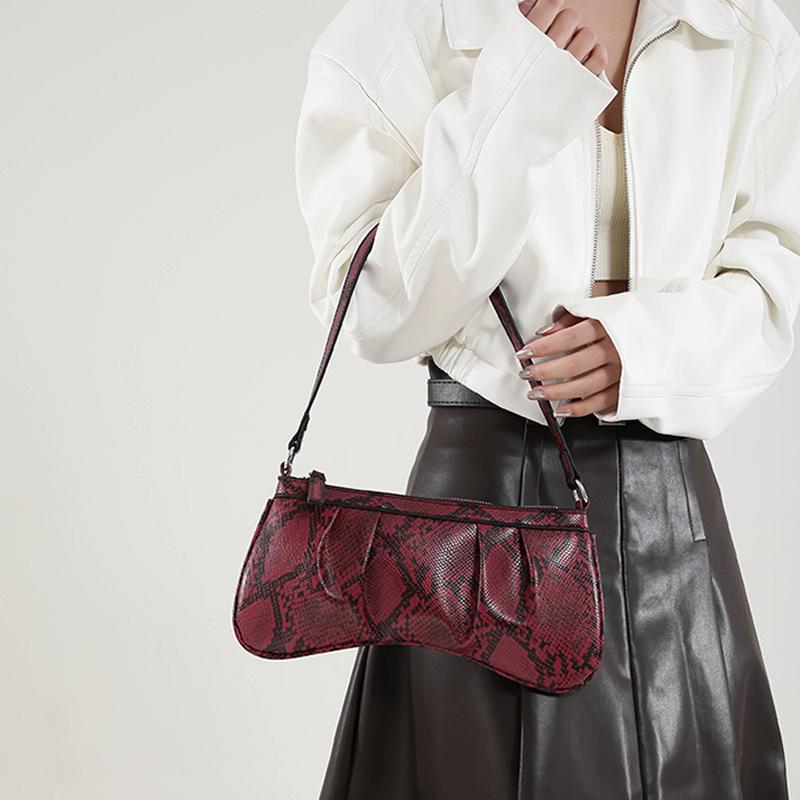Yogodlns Vintage PU Fashion Shoulder Bag Zipper Closure Snake Skin Print Underarm Bag Women's Trendy Handbag Designer Bag
