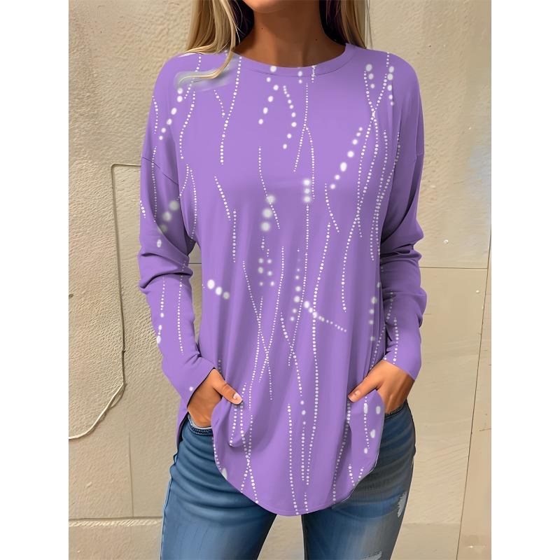 2025 Women's T shirt Tee Floral Print Long Sleeve Basic Sweatshirt Fashion Round Neck Regular Fit Floral Painting