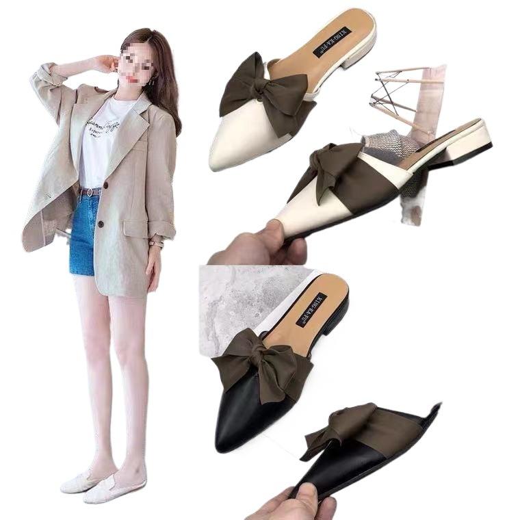 Half slippers women's outerwear 2025 new versatile flat fashion thick heel pedals niche foreign style anti-slip pointed toe