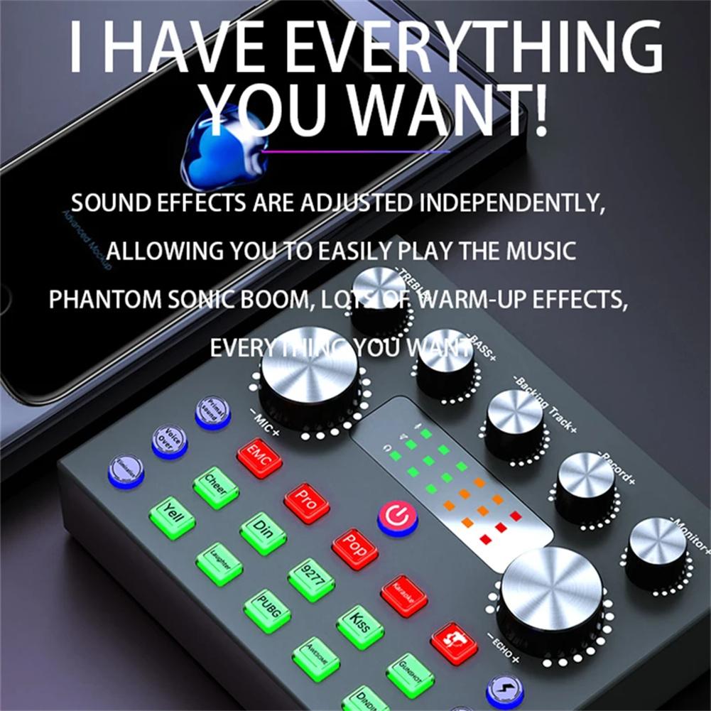 Audio Mixer Sound Card Audio Interface With DJ Mixer And Voice Changer Studio Broadcast Microphone For Live Streaming Podcasting Gaming