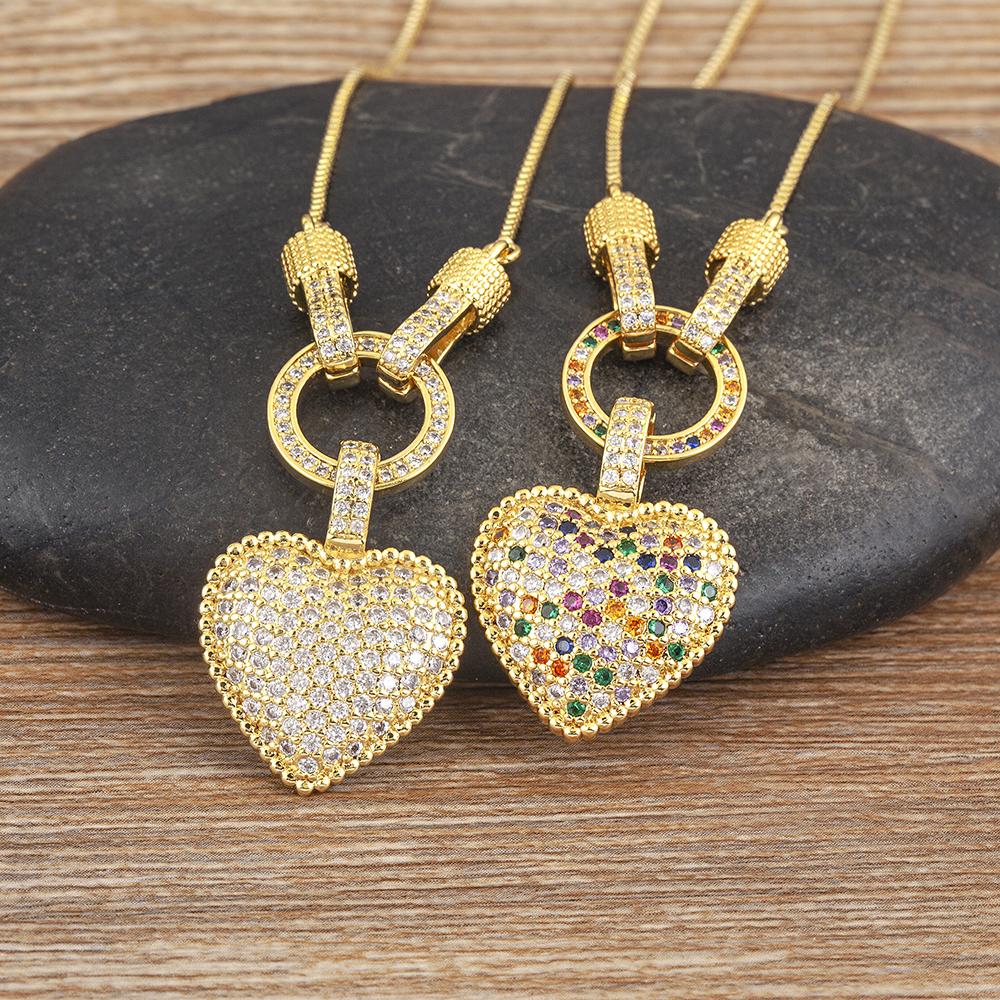 Nidin White/Colorful Color Romantic Heart Necklace for Women New Sweet Zircon Pendant Female Elegant Minimalism Jewelry Gifts