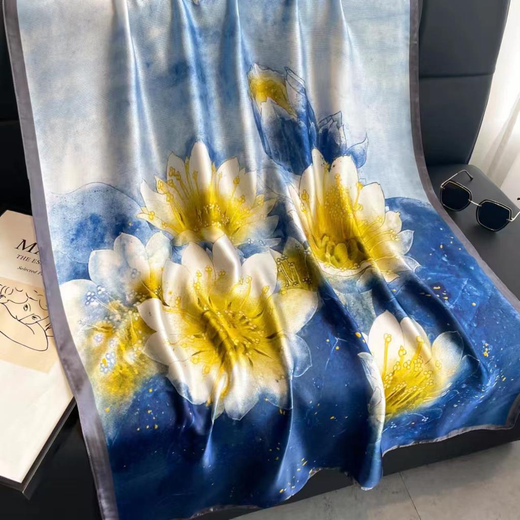 Cashew Fashion Scarf Simulation Silk Colour Blocking Temperament Beach Towel Female Silk Scarf Air Conditioning Shawl Outwear Scarf