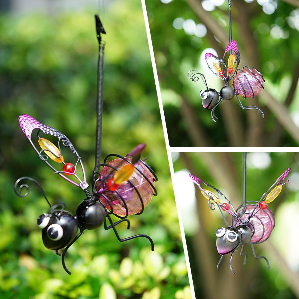 Outdoor Iron Bee Insect Led Fairy Light Statue With Waterproof Hanging Tree Ornament For Fence Yard Courtyard Garden Art Decor