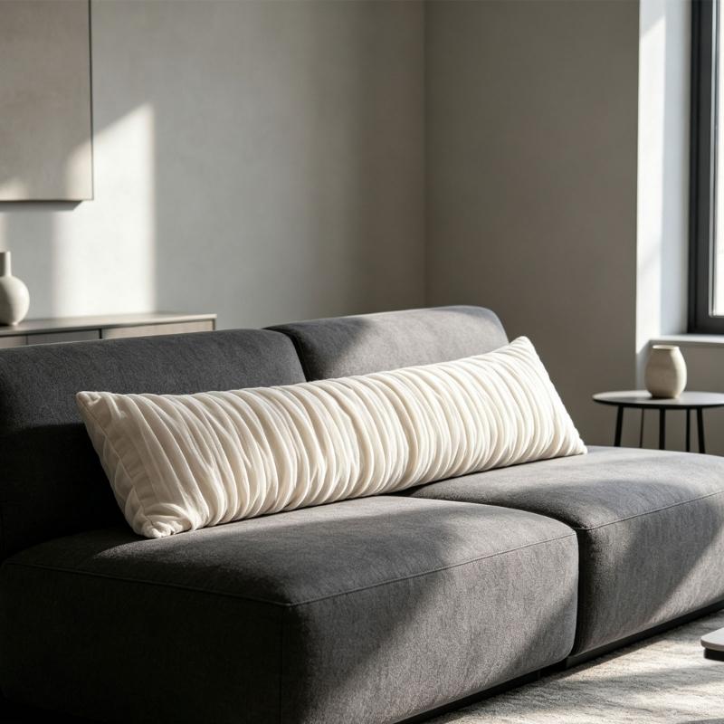 Practical Long Backrest Pillow Cover 53.9 X 20.1 In Ribbed Fabric Reversible Pillowcase for Sofa Bed Rest Area