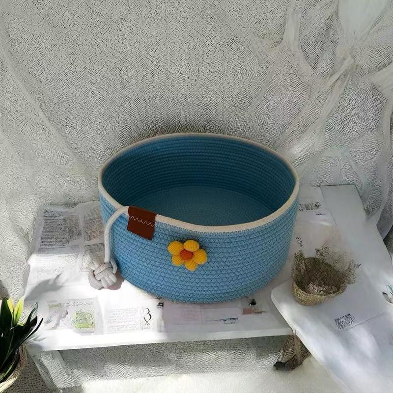Scratch Resistant Cotton Rope Cat Bed Handwoven Pet Nest Breathable Summer Cool Mat Four Seasons Universal Bed for Cats Small Dogs