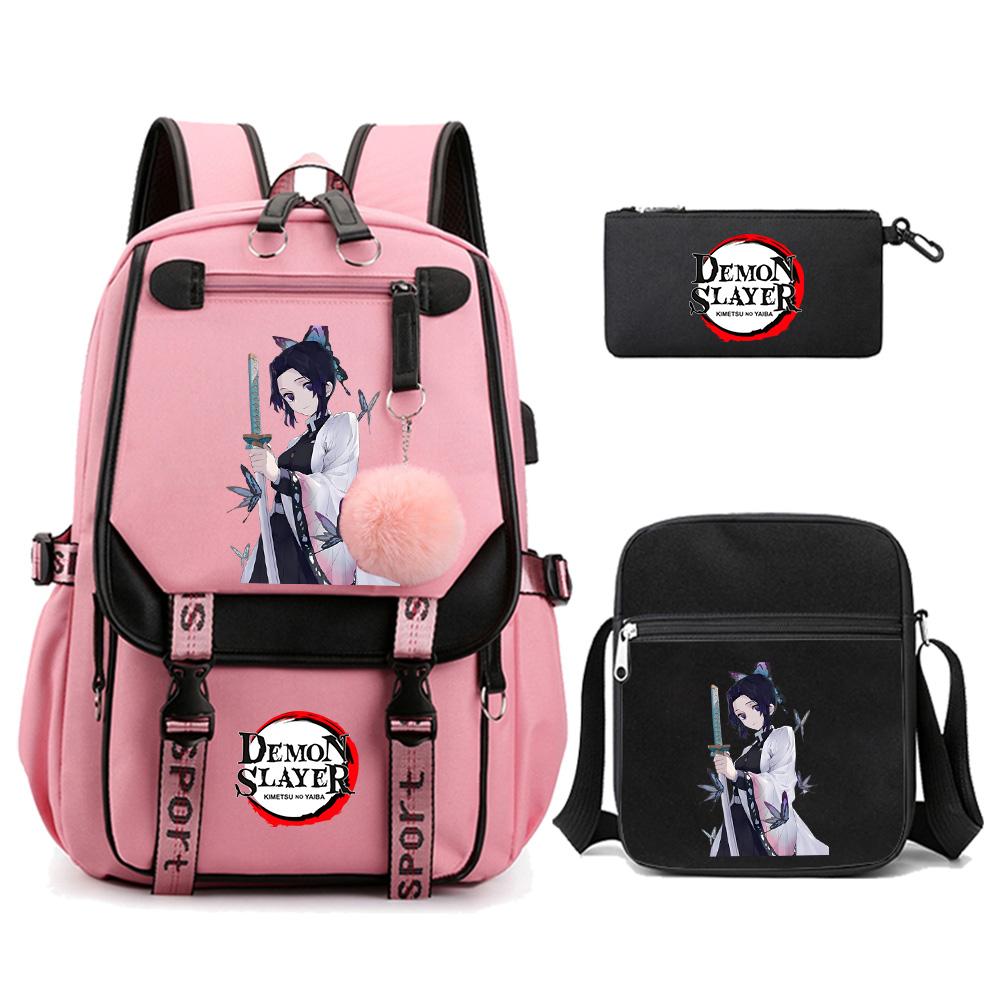 3Pcs/set Cartoon Demon Slayer Printed Backpack with Shoulder Bag for Teenager Student Girl Boy Bookbag Large Capacity Travel Bag