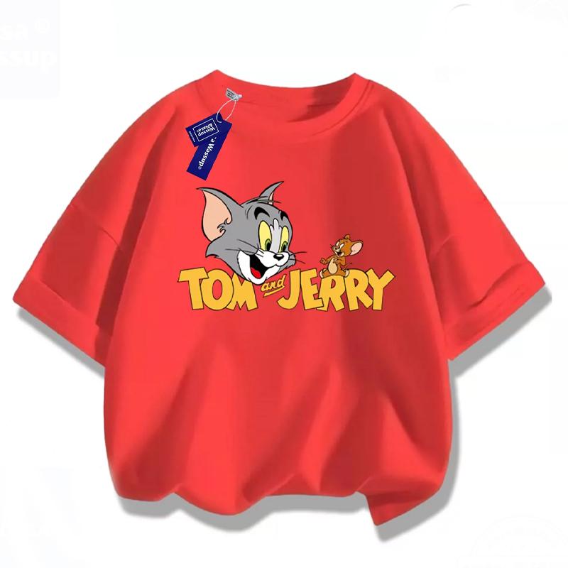 Summer 2026 Boys Girls T-Shirt Tom Jerry Short Sleeve for Boys Girls Children Tops Back To School