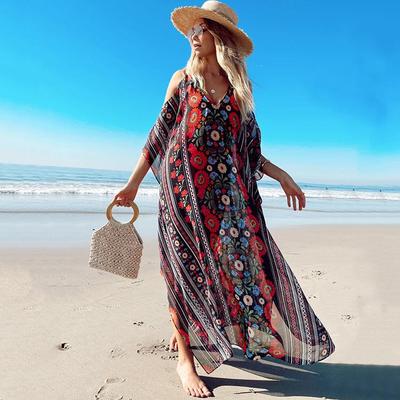 Chiffon Beach Cover-up Robe - Plus Size Loose Long Dress for Seaside Vacations