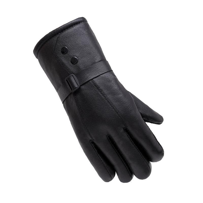 Leather gloves men's winter touch screen thickened fleece windproof warm motorcycle outdoor non-slip riding waterproof gloves