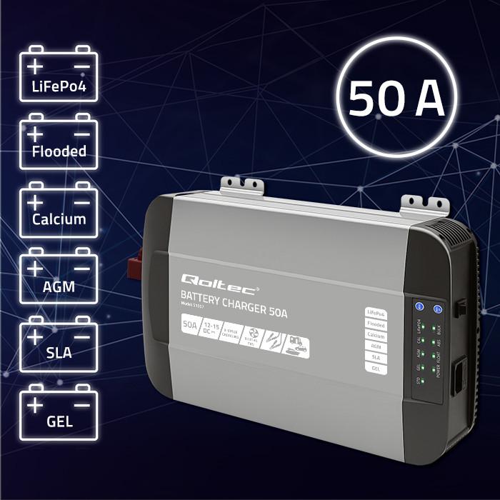 Qoltec Caricabatterie Professionale Intelligente Monolith Per Batterie Lifepo4 Agm Gel Sla | 50A | 12V