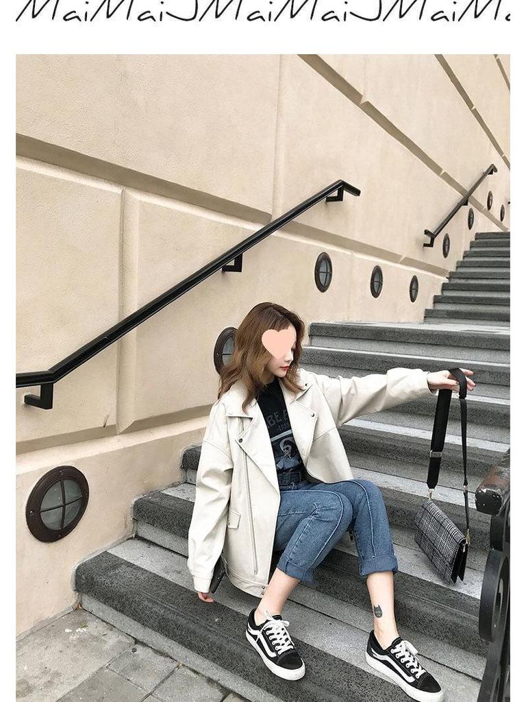 Women's Thick PU Leather Motorcycle Jacket - Spring/Summer, Korean BF Style, Loose Fit, College Short Outerwear
