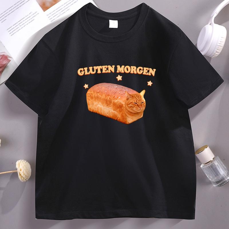 Gluten Morgen Funny Cat Loaf Tshirt Unisex WoUnisex Funny Cat Printed Tshirt Comfortable Round Neck Short Sleeve Tees Clothing Tops