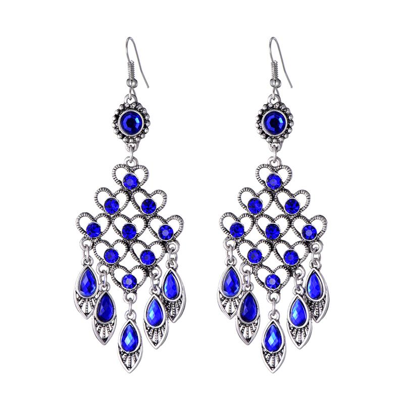 Fashion Ethnic Vintage Bohemian Drop Dangle Long Earrings For Women Geometric Crystal Rhinestone Wedding Earrings Zircon Gift