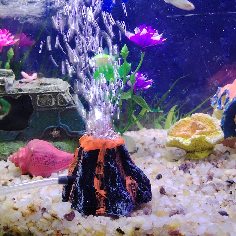 1 Sett Akvarium Fisketank Dekor Vulkanform Luftboblestein Oksygenpumpe Dekorasjon Skjulested Fiskegrotte Resin Ornamenter