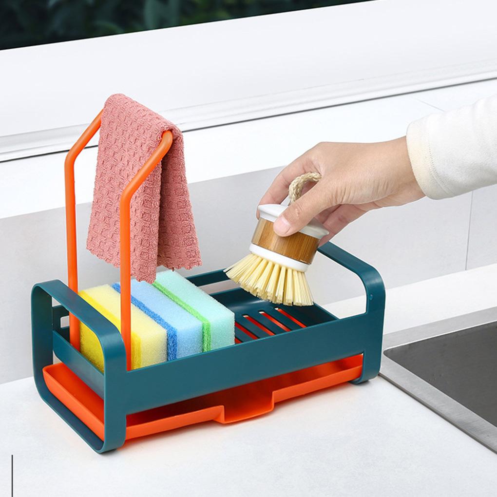 Sink Drain Shelf Kitchen Rod Dustcloth Sponge Storage Organizer Detachable Holder Washable Organization Basket Household