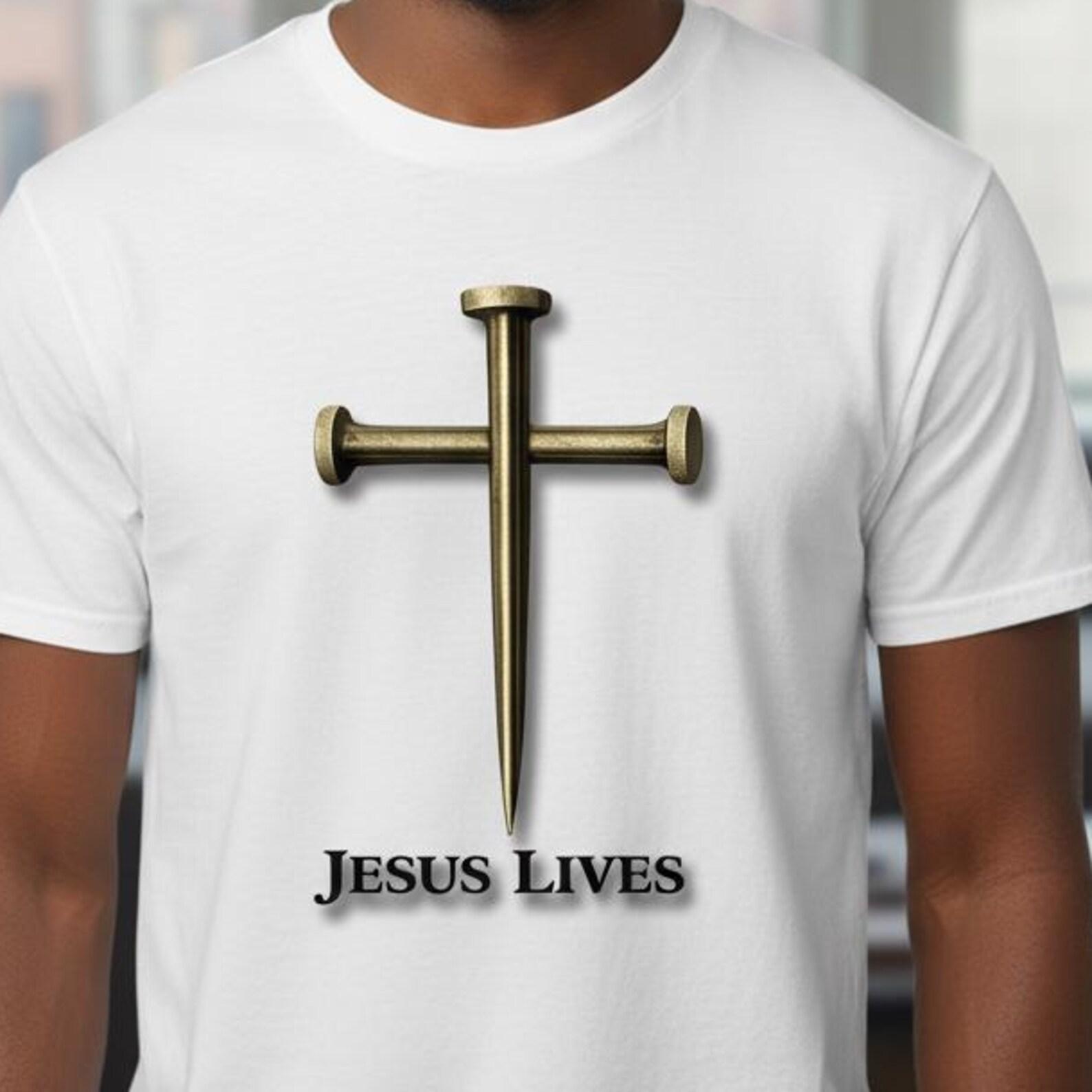 Jesus Lives nail cross T-Shirt | Christian faith tee S