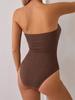 Ribbad Baddräkt i Ett Stycke 2025 Bandeau Baddräkt Bandage Badkläder För Kvinnor Plisserad Baddräkt Hög Midja Strandkläder Sommar Monokini