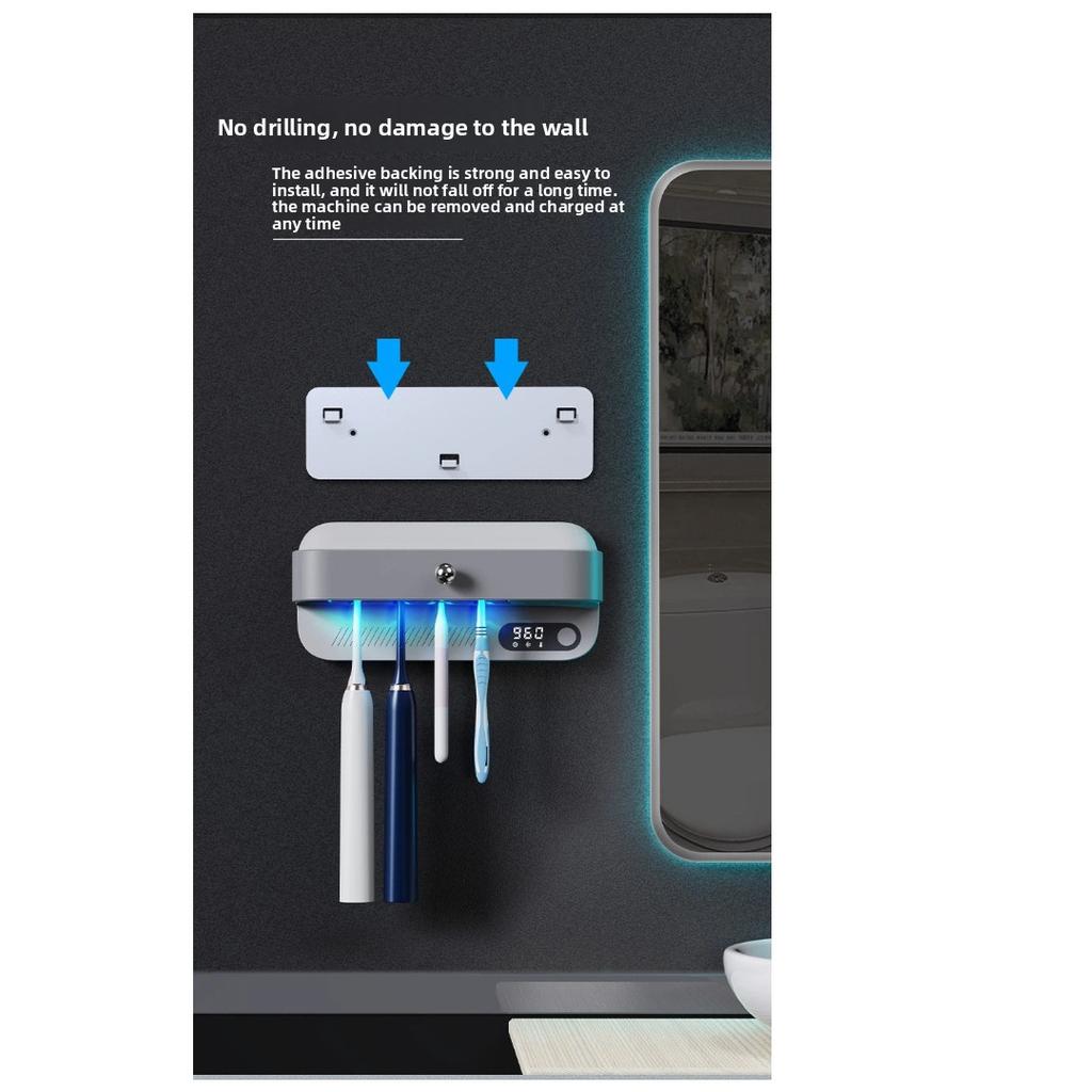 Wall Mount UV Toothbrush Sterilizer and Razor Holder, 99.99% Bacteria Elimination