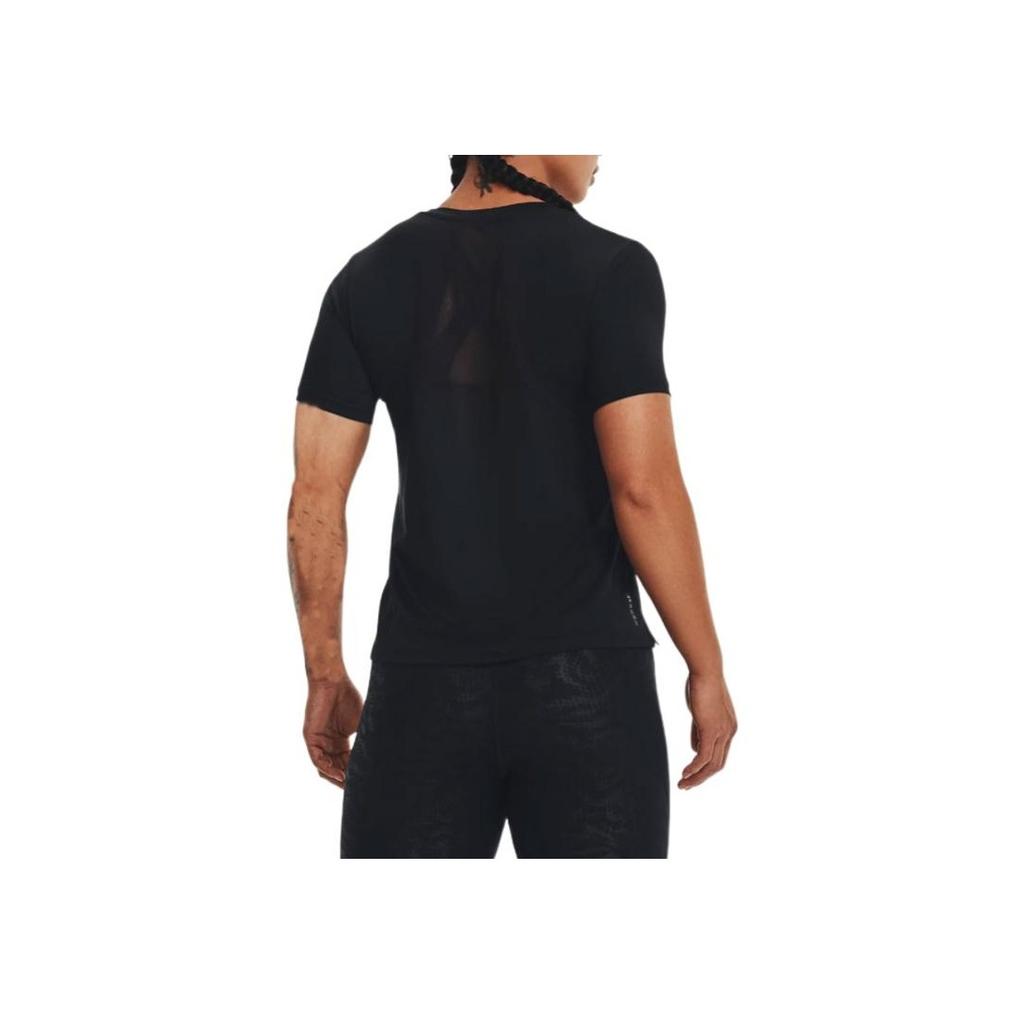 Under Armour Solid Color Round Neck Mesh Back Short Sleeve T-Shirt Women Tops Black 1379043-001