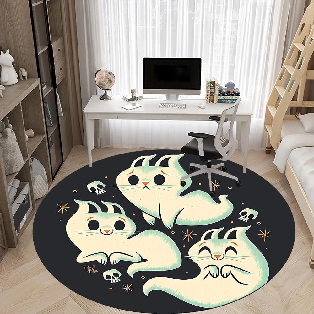 1pc Ghost Bunny Office Round Area Rug, Under Office Chairs Bedroom Living Room Home Decor, Room Deco