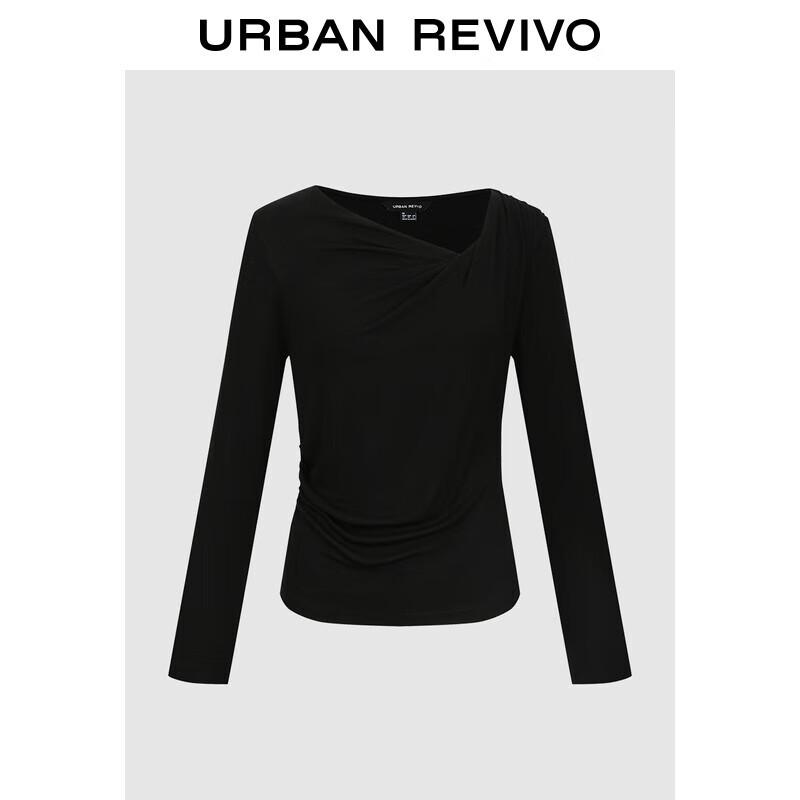 UR Women s Elegant Pleated Slim-Fit Long-Sleeve T-Shirt M