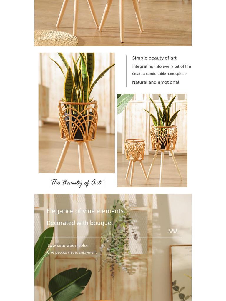 Triangle Floor-Standing Woven Rattan Flower Pot Stand