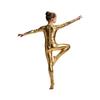 Long Sleeve Front Zip Metallic Footed Bodysuit for Girls Shiny Unitard Jumpsuit Stage Performance Dance Competition