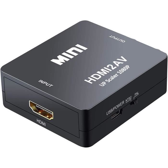 QGECEN Adaptateur HDMI vers RCA,Convertisseur HDMI vers RCA,Composite AV CVBS Vidéo Audio Support PAL/NTSC