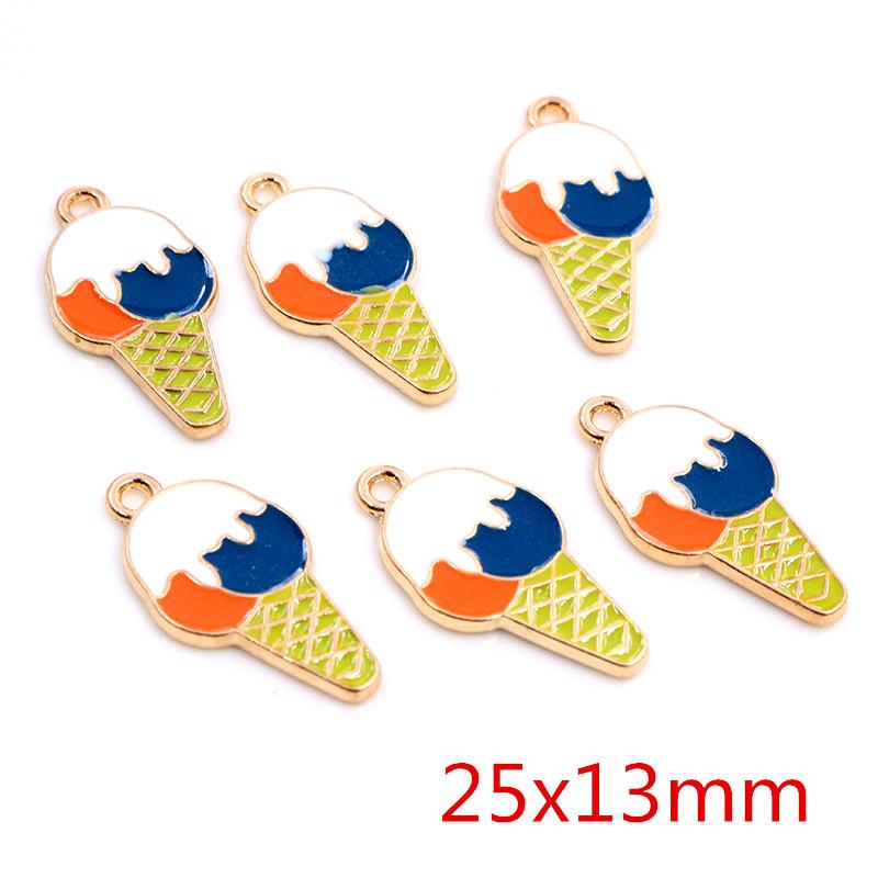10pcs Summer Dessert  Alloy Metal Drop Oil Ice Cream Charms Pendant For DIY Bracelet Necklace Jewelry Making Finding
