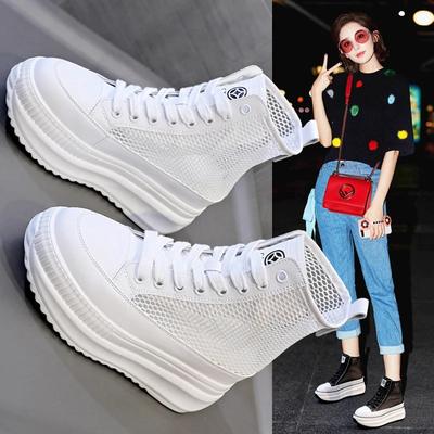 Stivali estivi alla moda da 8 cm Nuovi sandali da donna traforati Scarpe in rete traspirante alla moda Stivaletto fresco alla caviglia con cinturino Sneakers da donna