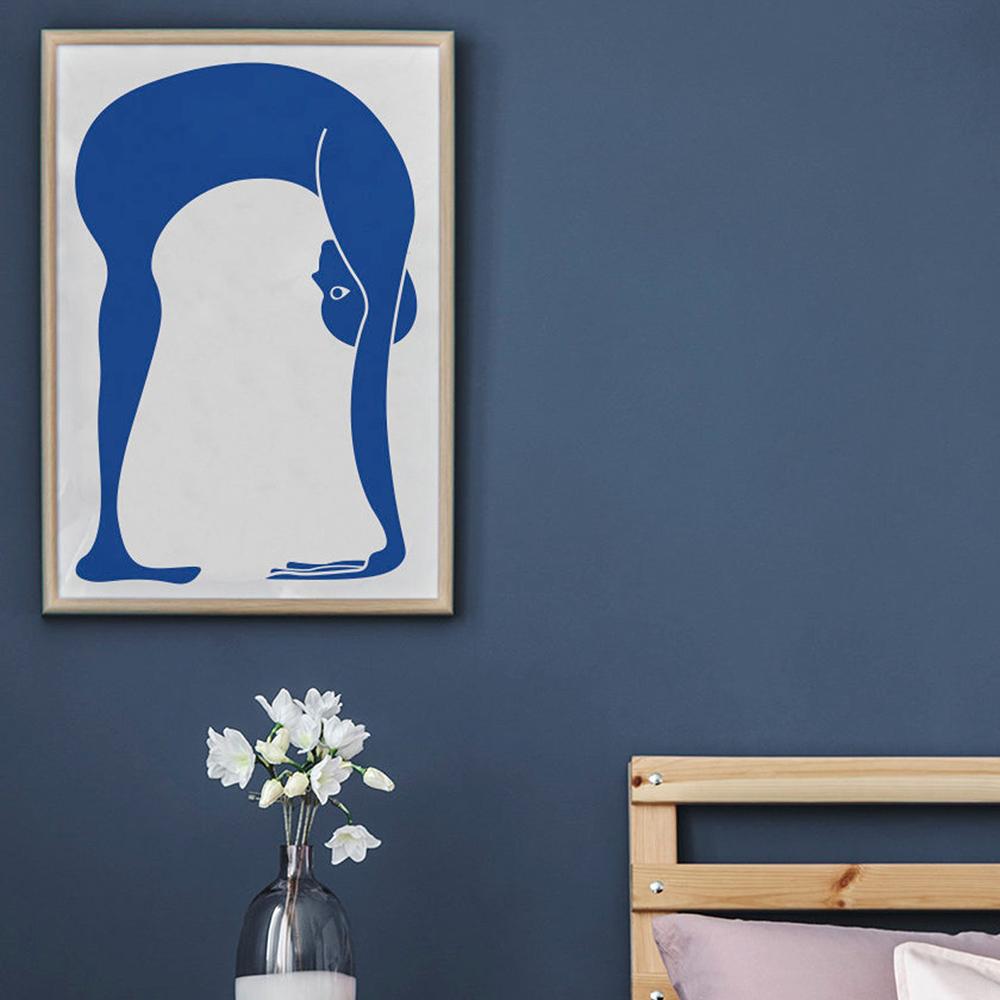 Scandinavian Posters and Prints Blue Nude Yoga Pose Canvas Painting Abstract Wall Pictures for Living Room Home Decor No Frame
