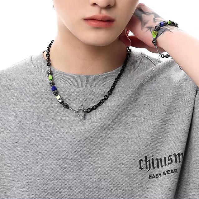 Men's Durable Titanium Steel Cuban Chain Necklace with Zircon Pendant