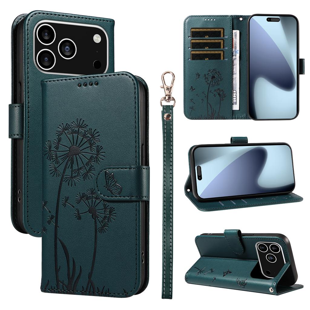 Dla iPhone 17 Pro Skórzane etui portfelowe z paskiem Wzór mniszka lekarskiego Pokrowiec ze stojakiem na telefon