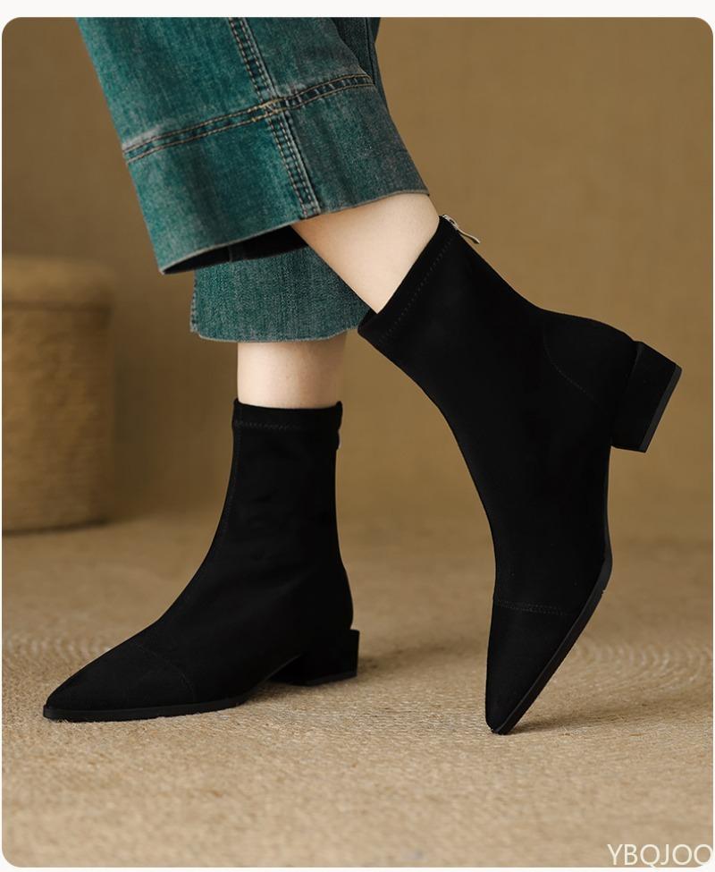 Retro patchwork elastyczne buty damskie jesienno-zimowe modne wszechstronne grube wysokie obcasy krótkie botki wygodne skarpetobuty