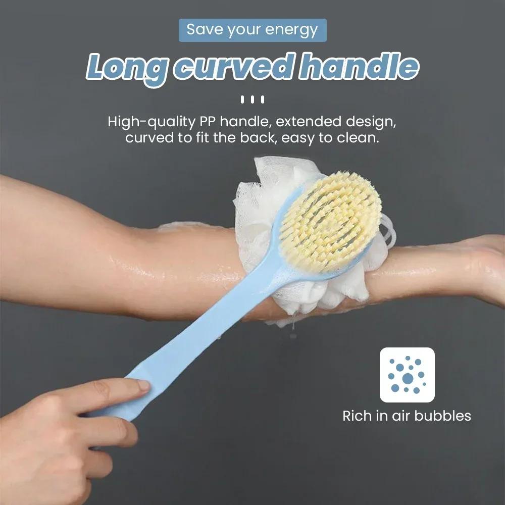 Bathroom Body/back Brush, Soft Hair Double-sided Massage Bath Brush, Clay Floor Scrubber,2-in-1 Long Handle Bath Brush with Hook