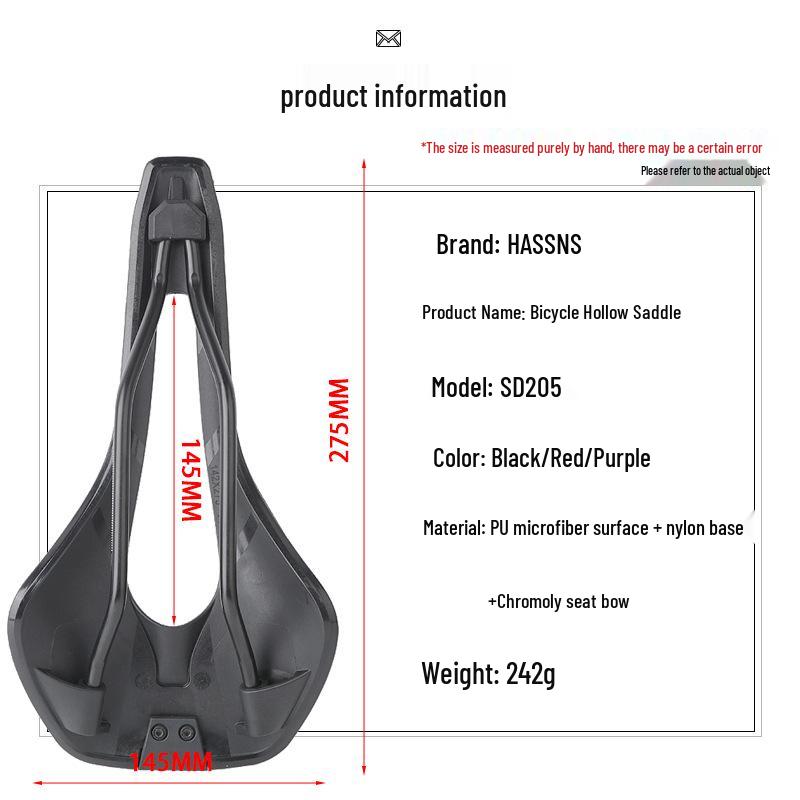 HASSNS Lightweight Mountain & Road Bike Saddle - Comfortable, Breathable Microfiber Leather with Hollow Design.